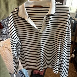 Striped Polo Sweater - Black & White